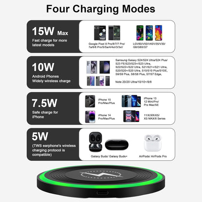 Android Wireless Charger Fast Charging Pad for Motorola Edge/Razr 2025 2024,Moto G Stylus/Power 2025,Razr 50 Ultra,Wireless Samsung Phone Charger Station 15W for Galaxy S24/S23/S22 with QC Adapter