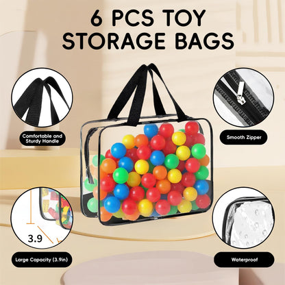 Dismok 6 Pcs Storage Bags with Zipper - Large Board Game Storage with Labels, Clear & Waterproof Toy Organizer for Building Blocks, Puzzles (Black)