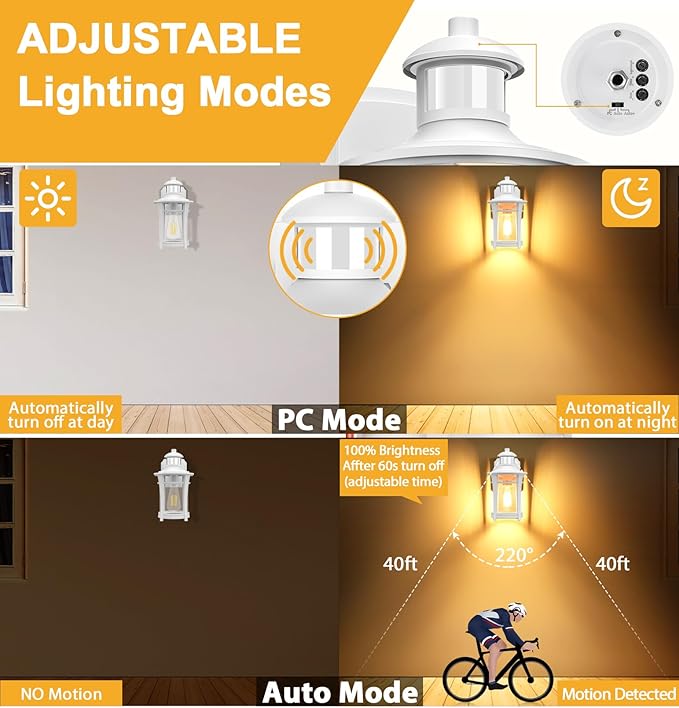 Porch Lights with Outlet,2 Pack Outdoor Motion Sensor Lights,Dusk to Dawn Exterior Light Fixture,White Anti-Rust Waterproof Outdoor Wall Light,Aluminum Outside Lights for House Patio Front Door Garage