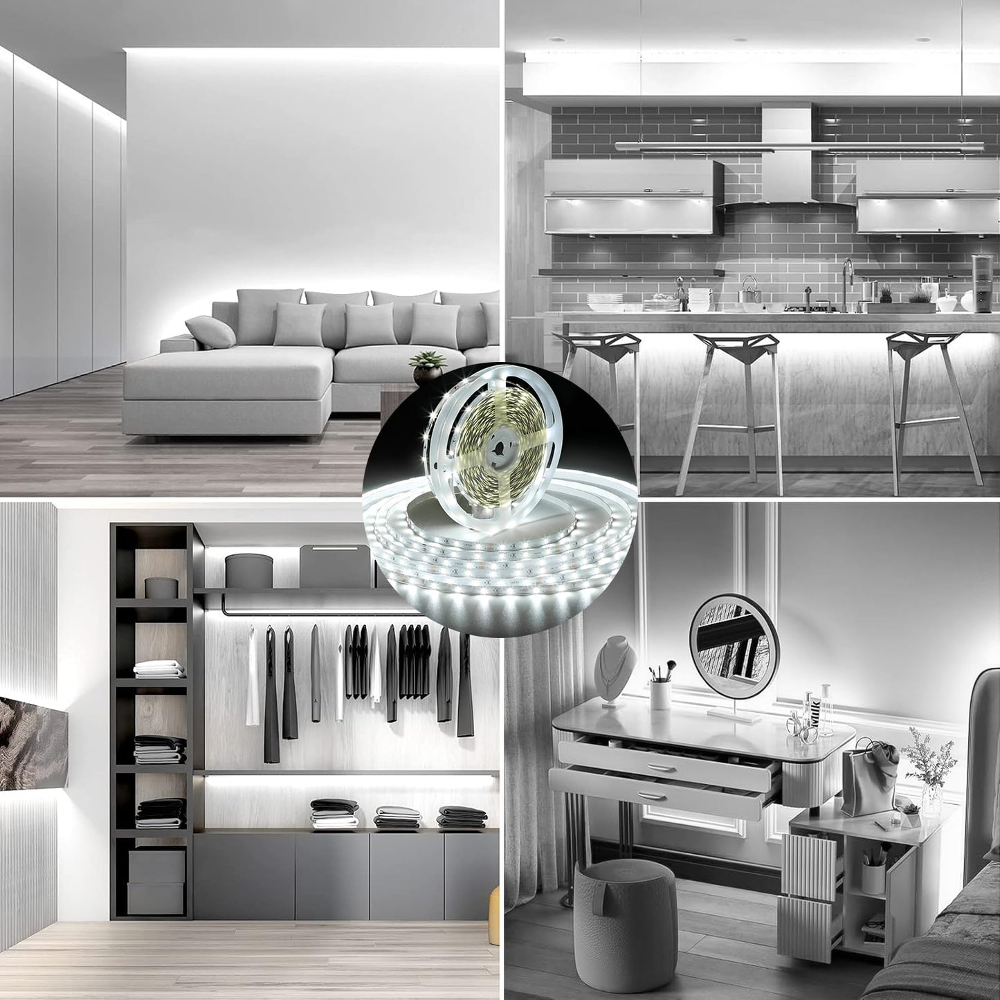 Wefomey White LED Strip Lights, 131ft Dimmable 24V LED Lights Strip 6500K Bright Daylight White, Flexible Tape Lights for Bedrooms, Kitchen, Cabinet, Christmas Decor, 2 Rolls of 65.6ft