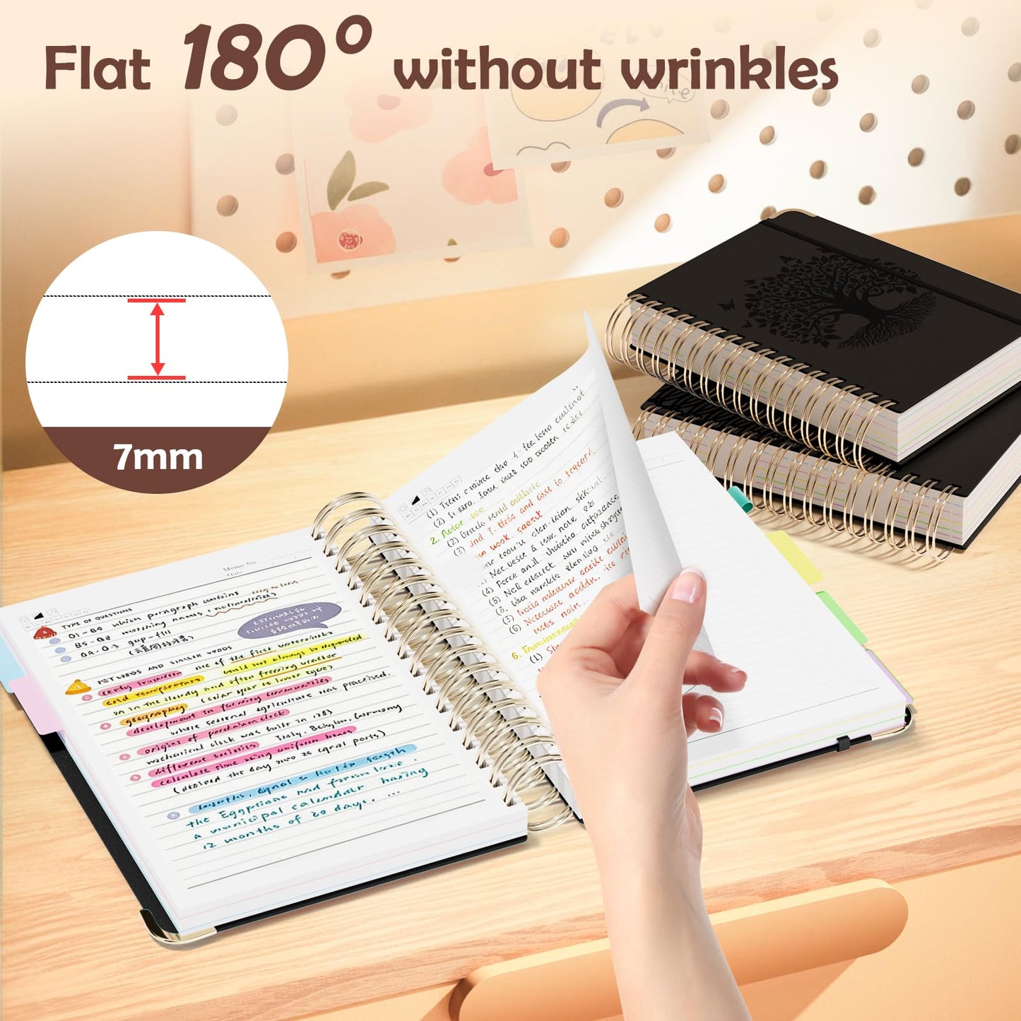 QIYVLOS Hardcover Spiral Notebook, B5 Journal with Removable Dividers Tabs, 5 Subject Notebook College Ruled, 320 Pages 8"x10" Leather Notebooks for Work School Study, Lined Journal for Women, Black