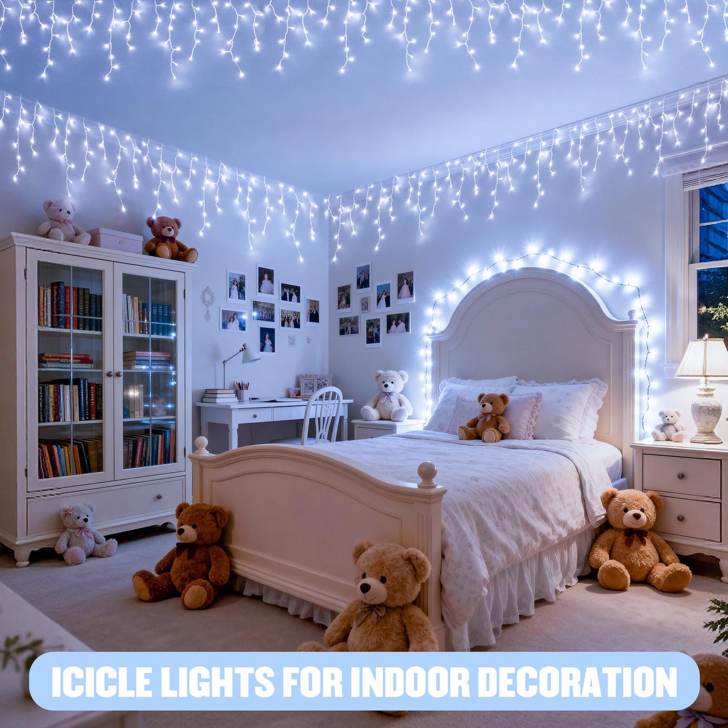 JMEXSUSS 400 LED White Christmas Icicle Lights, 38.8ft Connectable Icicle Lights for Outside Outdoor Indoor Plug in, String Light for House Patio Party Room Holiday Christmas Decorations