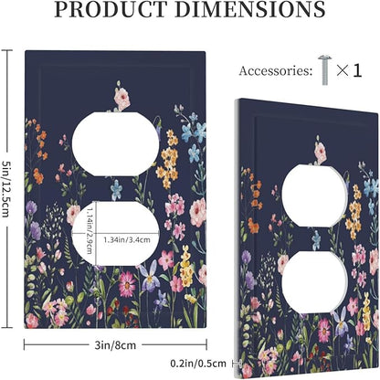 Rustic Wild Floral Darkground Vintage Watercolor Flower 1 Gang Outlet Plate Decorative Single Duplex Wall Plate Covers Electrical Receptacle Light Switch Cover Art Faceplate Switchplate