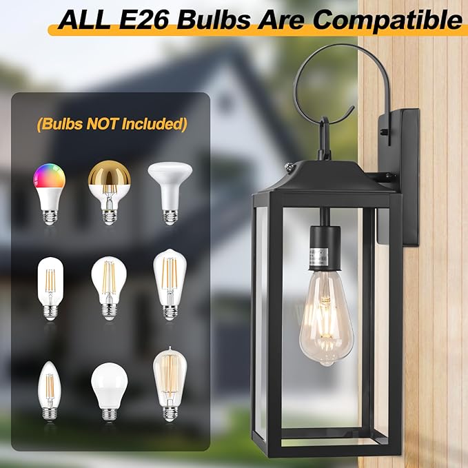 19" Large Dusk to Dawn Outdoor Lighting 2 Pack, Black Sensor Porch Lights Exterior Lighting Fixtures, Modern Wall Lantern Outdoor Wall Lights Waterproof Wall Sconce Lamp for House, Doorway, Garage