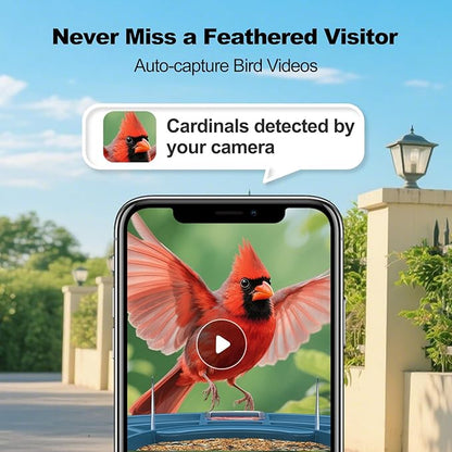 Bird Feeder with Camera,FHD Live View Video,Smart WiFi Bird Feeder Camera with Solar Panel,AI Birds Identification,IP65 Waterproof Birds House with Cam,Instant Arrival Alerts,Ideal Gift for Fathers