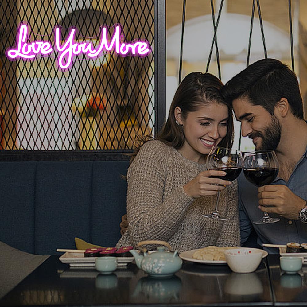 RuCvixkt Love You More Neon Signs for Wall Decor, Love Neon Sign for Girls Bedroom Decoration, USB Powered LED Neon Light Sign for Wedding Party Birthday Valentine's Day Gift