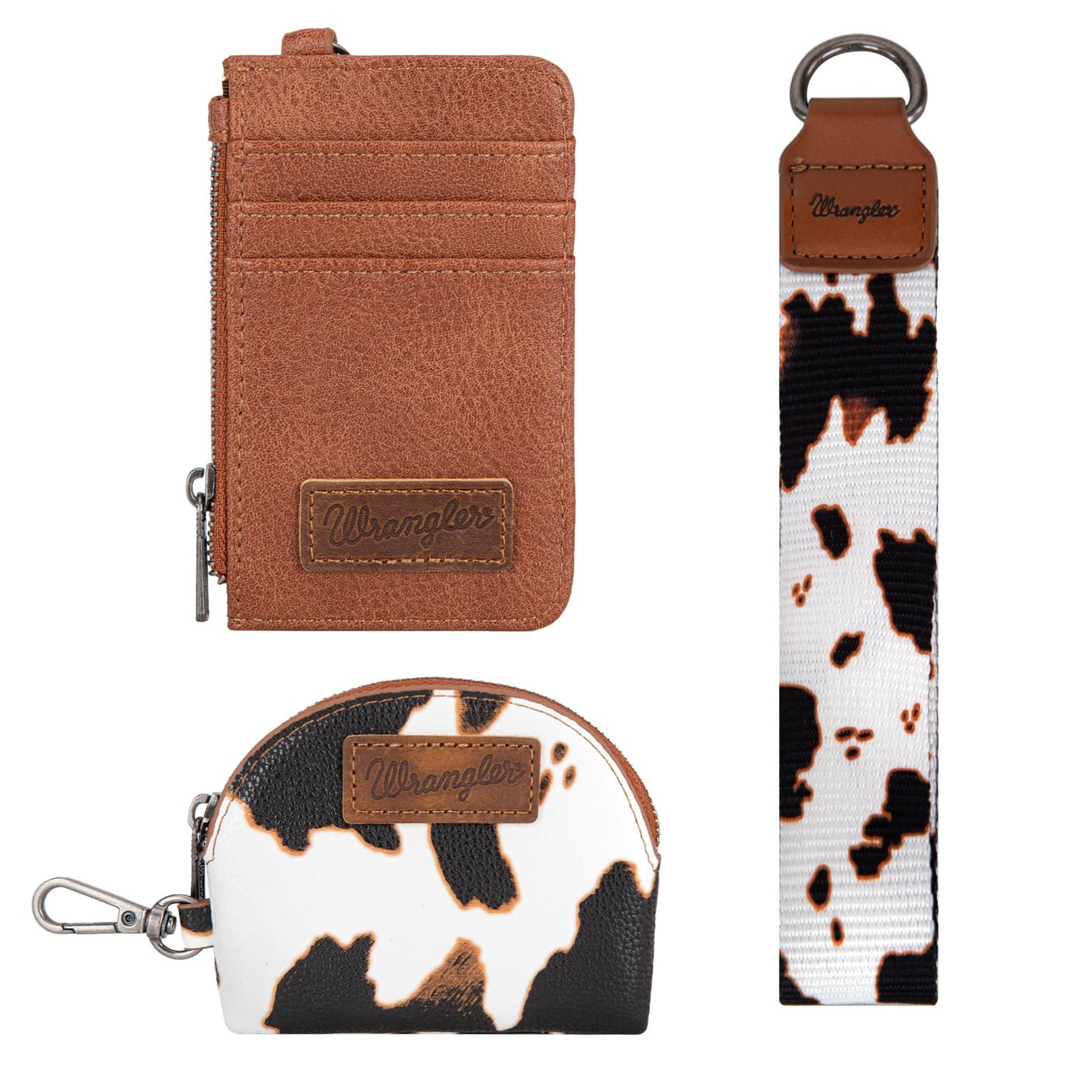 Montana West Wrangler Cow Print KeyChain Wristlet Wallets for Women Western Dual Pouch Wristlet Portable Credit Card Holder Wallet With Zipper