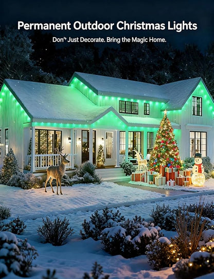 50FT Permanent Outdoor Lights, Smart RGB LED Lights Outside with DIY Colors Scene Modes, 25LED IP67 Waterproof Eaves Lights for Christmas Halloween Holiday Party Garden Daily Decorations