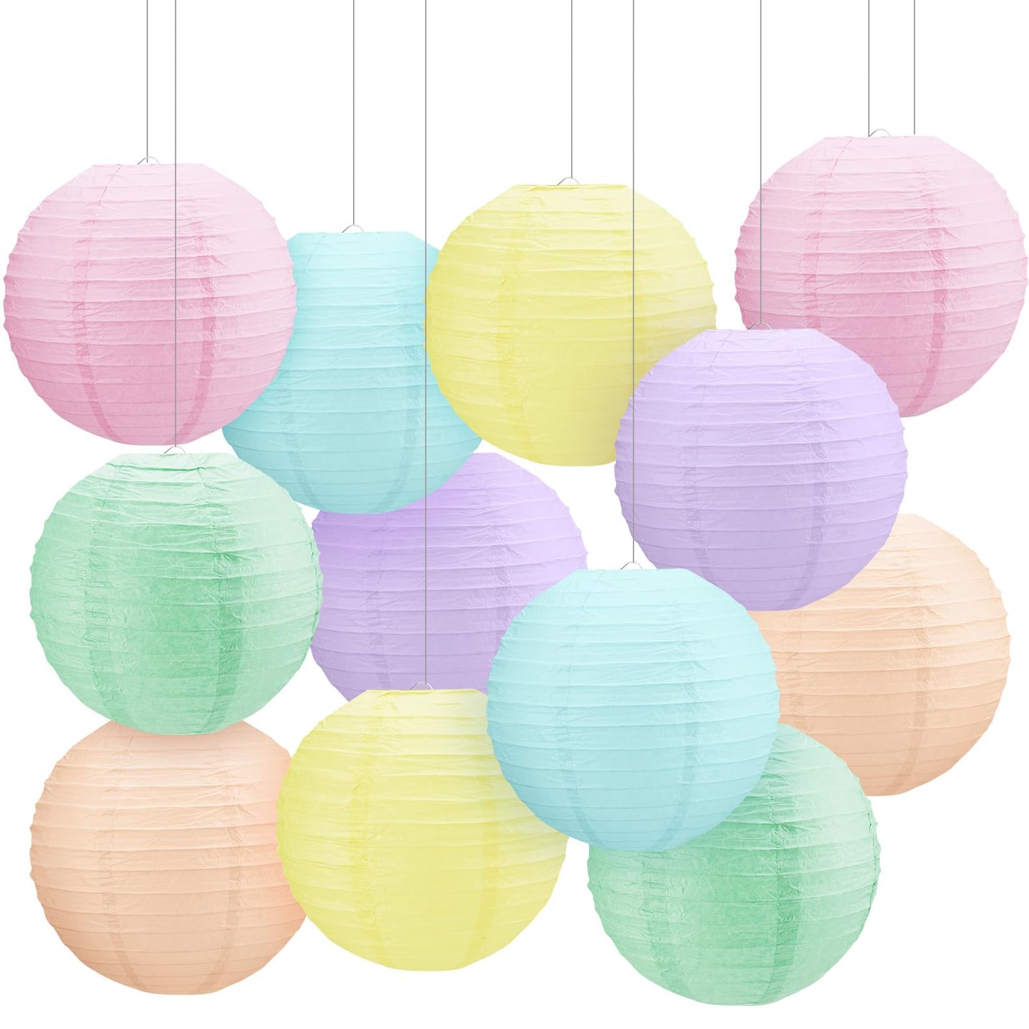 Retisee 12 Pcs 10 Inch Hanging Paper Lanterns Party Decorations Cute Pastel Classroom Decor for Birthday Back to School Party Decoration for Classrooms Wedding Birthday Ceilings