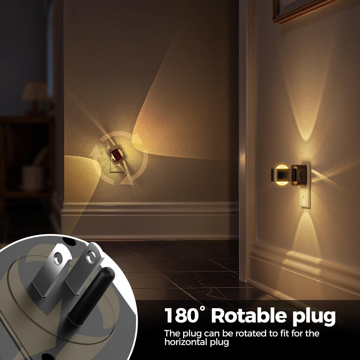 Briignite Night Light Projector, LED Night Lights Plug into Wall, 180° Rotating Night Light for Kids, Dusk to Dawn Sensor, 0-150LM Dimmable, Warm White Ambient Lighting for Bathroom, Gifts