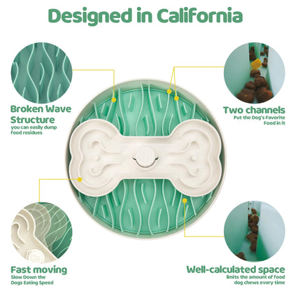 Puzzle Feeder Slow Feeder Dog Bowl for Large Dogs with Non-Slip Base - Adjustable Speed Design, Removable Puzzle Inserts & Dishwasher Safe, Green