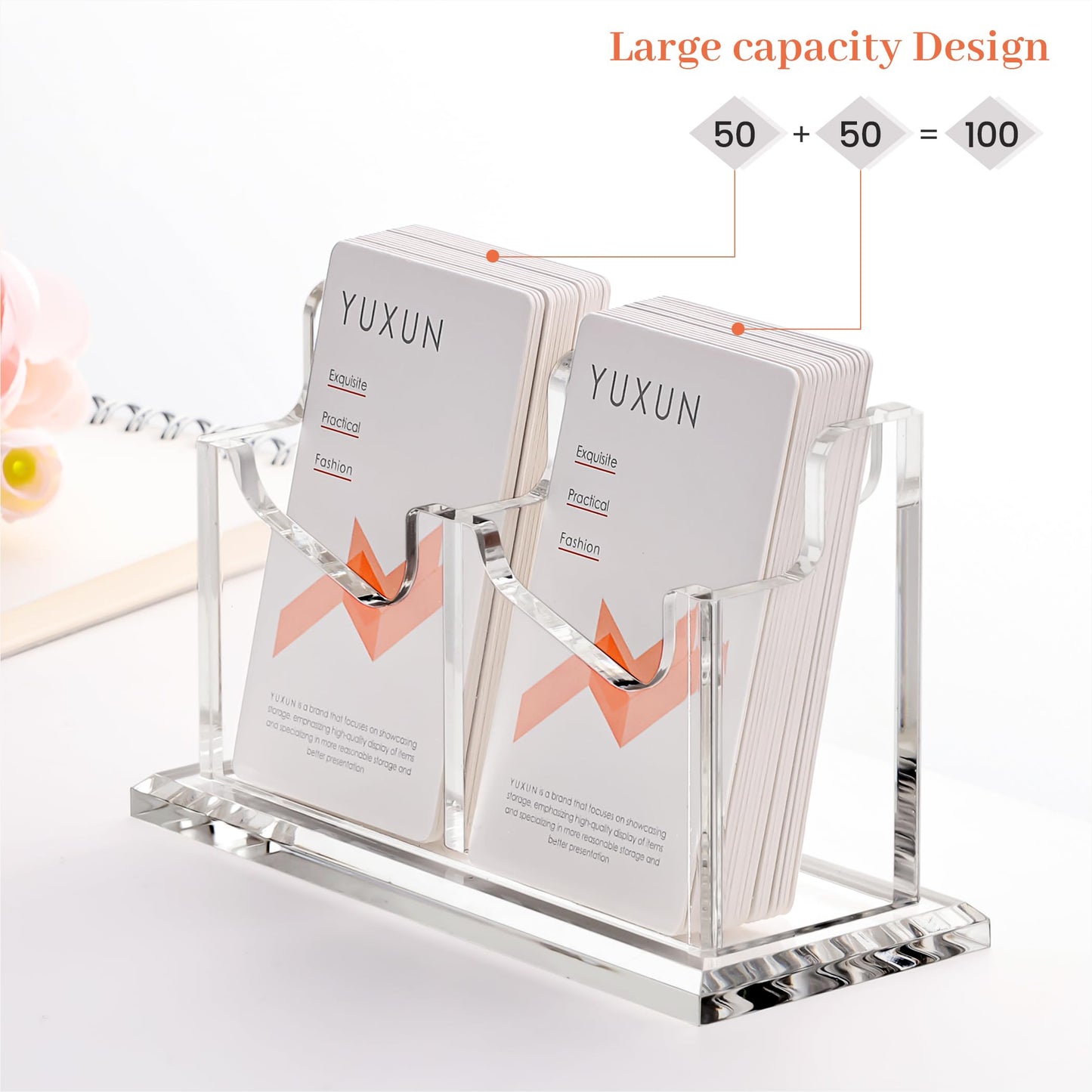 YUXUN Acrylic Business Card Holder for Desk-1 Tier 2 Slot, Vertical Business Card Holder Organizer for Women Men, Clear Business Card Display for Exhibition, Home, Office