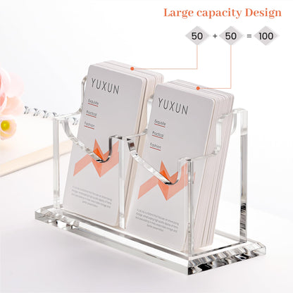 YUXUN Acrylic Business Card Holder for Desk-1 Tier 2 Slot, Vertical Business Card Holder Organizer for Women Men, Clear Business Card Display for Exhibition, Home, Office