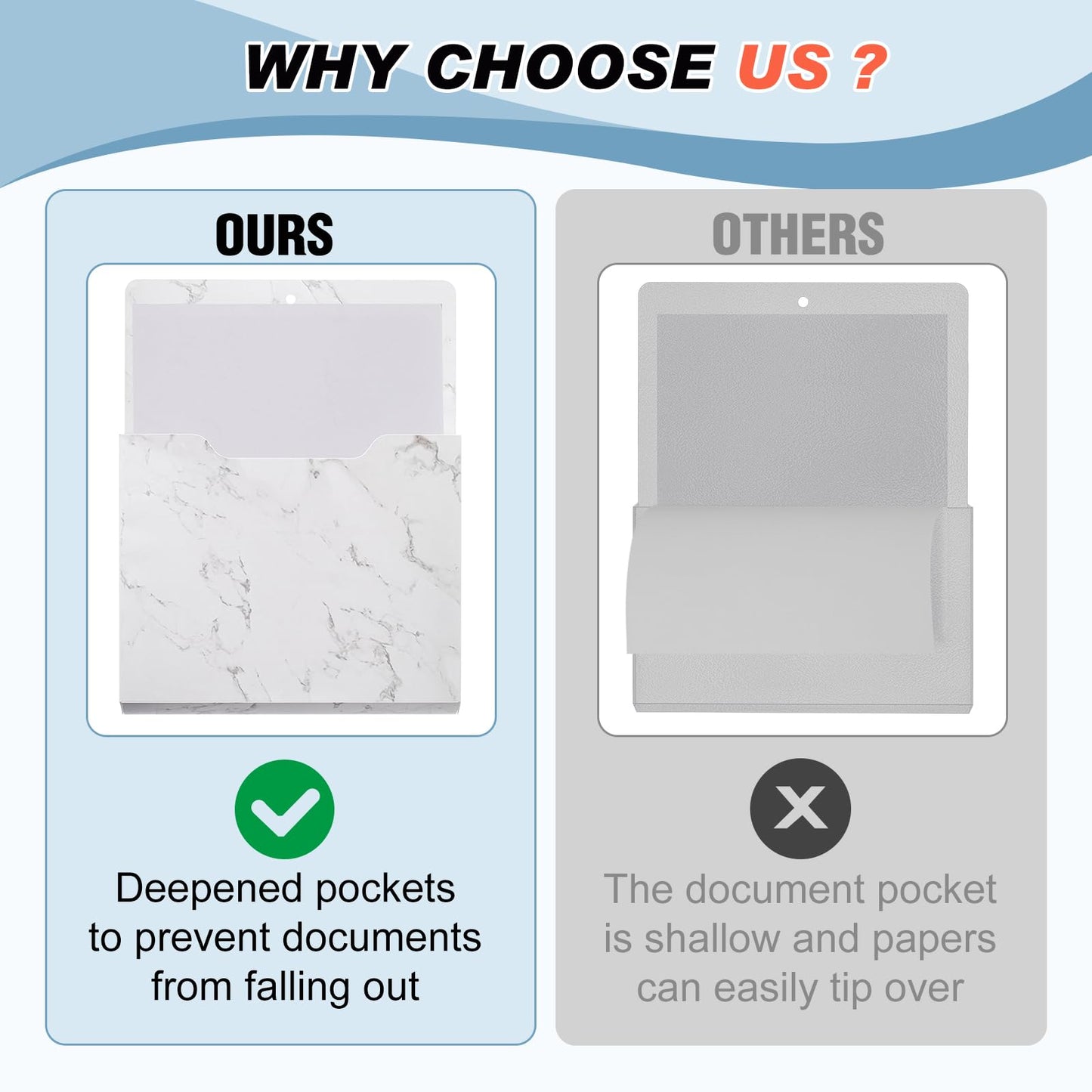 MotiMind 2 Pcs Magnetic File Holder White Marble Design Magazine Storage Wall Refrigerator Organizer Office Supplies Magnetic Paper Holder for Document Mail Magazine Letters Notebooks Organization