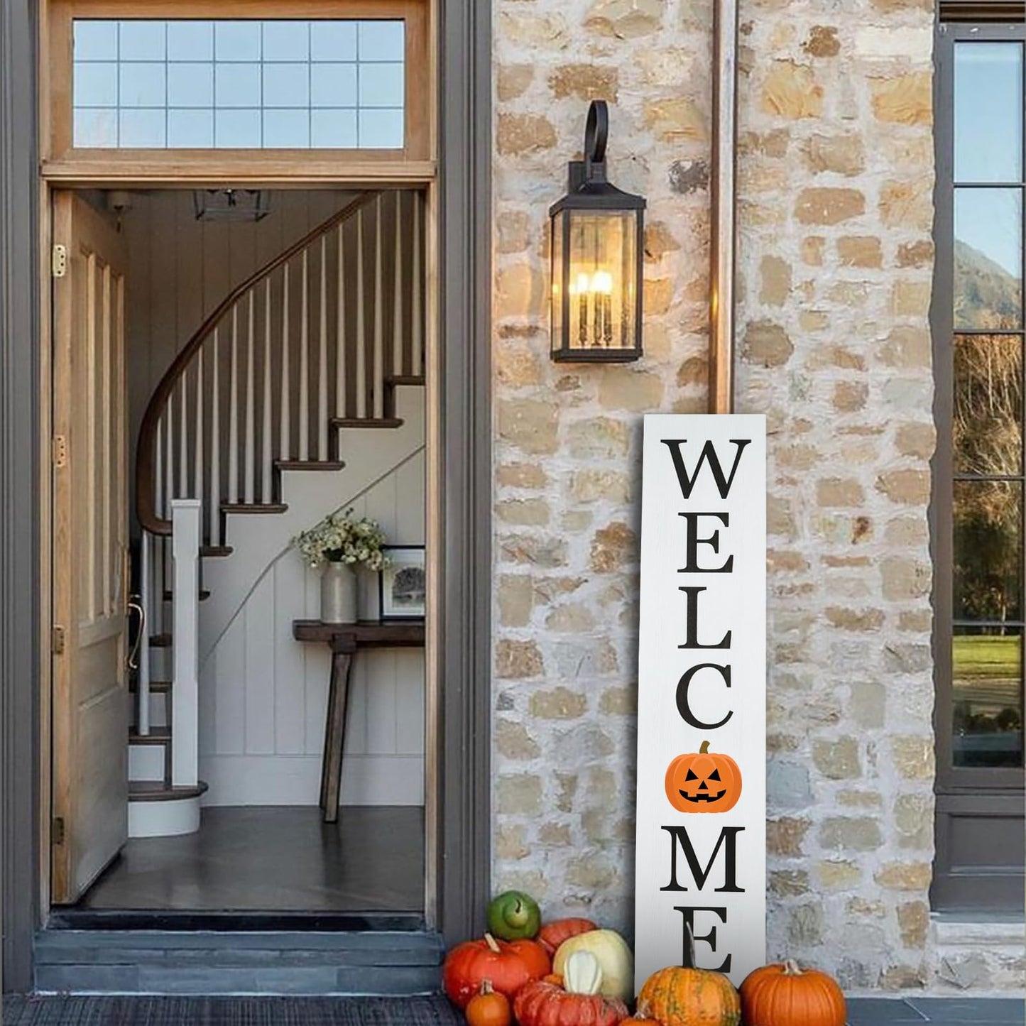 Interchangeable Wooden Porch Welcome Sign with 12 Interchangeable Icons 45"X9" Large Standing Hanging Seasonal Home Decor for Porch Wall Yard Decorations (White)