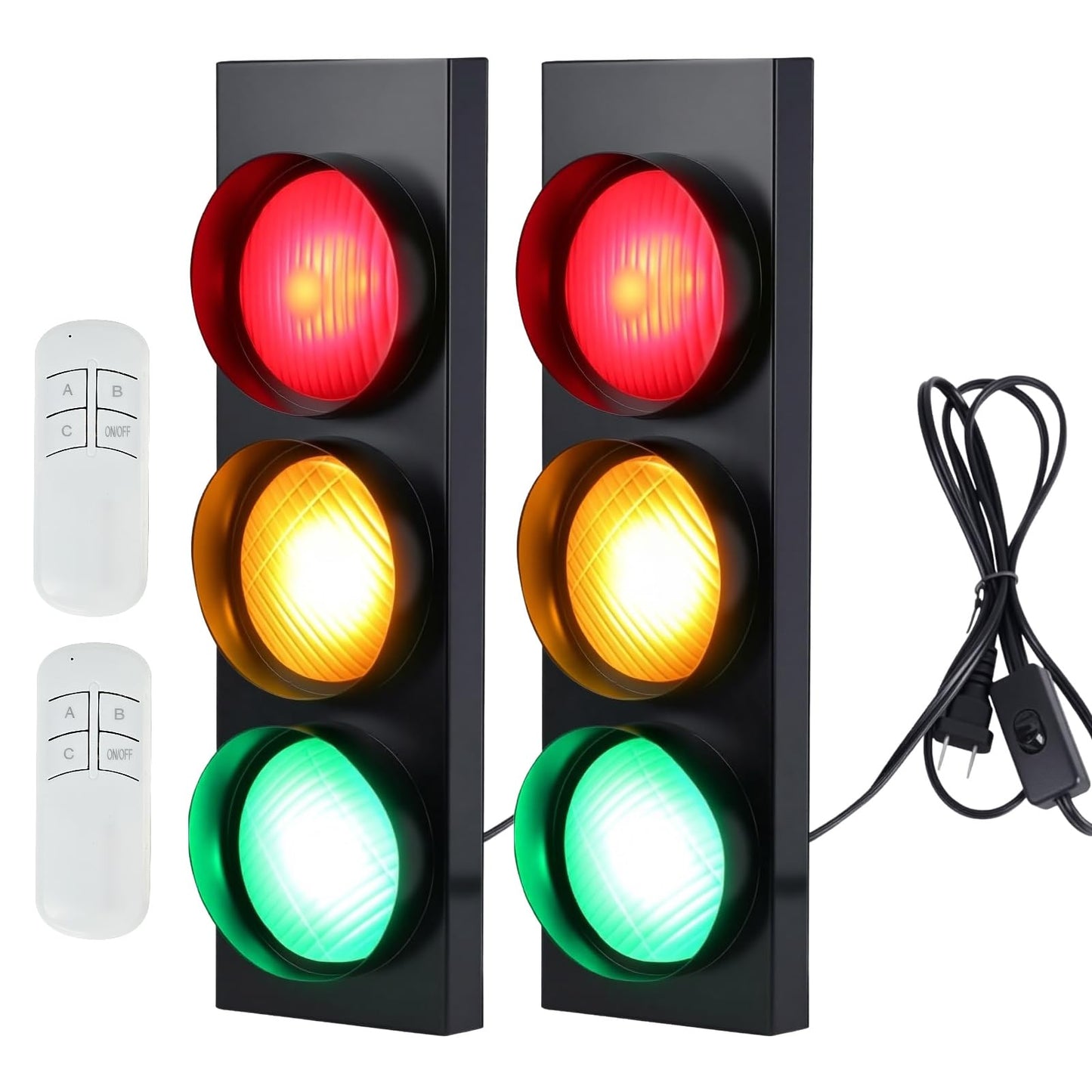 HOMIER Traffic Light Wall Lamp, Retro Style Traffic LED Lamp with Remote Control, Fun Room Stop Light Decor for Children's Day, Classroom, Kids Bedroom, Club, Bar, Pub (1-Side 3-Light (2PCS))