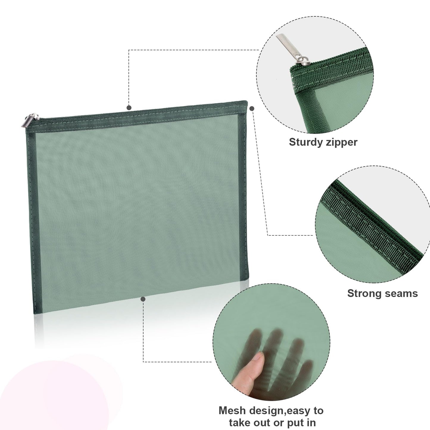 Boao 6 Pieces Mesh Makeup Bags Mesh Cosmetic Bag Portable Travel Organizing Zipper Pouch Toiletries Makeup Pouches for Home Office Travel Accessories (Green and Pink)
