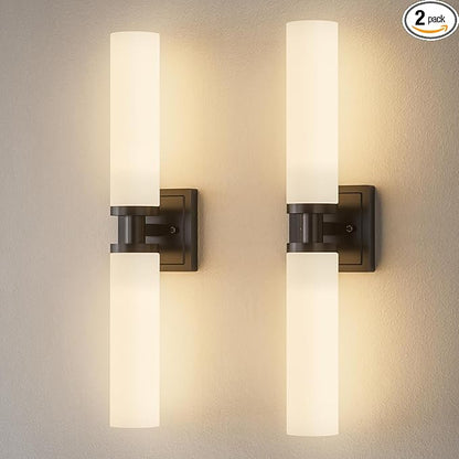 Black Wall Sconces Set of Two, Modern Bathroom Sconce with Frosted Glass, Hardwired Wall Light Fixtures for Bathroom Living Room Bedroom Hallway (Bulbs Not Included)