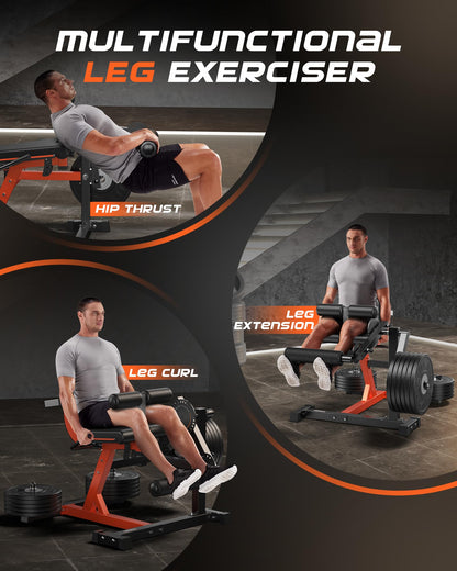 FEIERDUN Leg Extension Curl Machine, Leg Extension Machine for Lower Body Workouts, Adjustable Leg Curl Machine with Exercise Bench, Home Gym Weight Machine, Orange