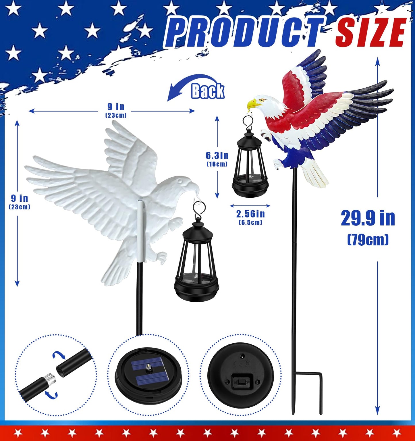 250th Anniversary America Eagle Garden Stake 4th of July Decorations Outdoor Patriotic Independence Memorial Day,29.9in Metal Eagle with Solar Lights,Decorative Garden Stakes for Yard Art Patio Porch