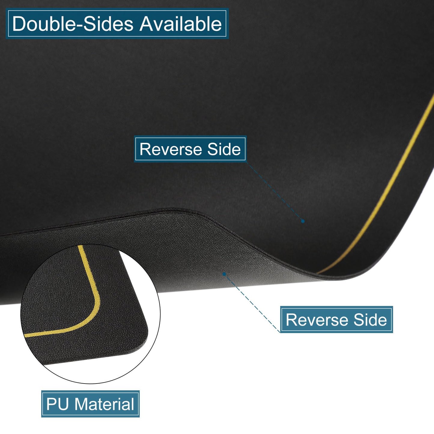 uxcell 4 Pcs Faux Leather Placemats, Black Gold Line, Heat Resistant, Waterproof, Oil Proof, Rectangle Table Mats (18 x 12 inches)
