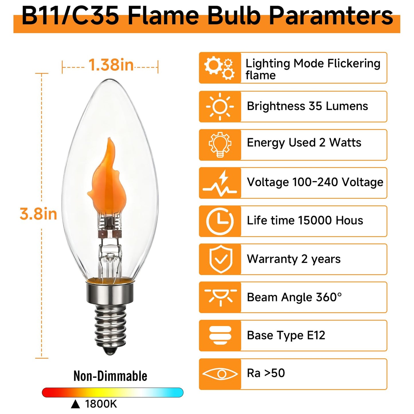 XIAOKALAMI C35/B11 LED Flame Effect Light Bulb E12 Flickering Candle Light Bulbs for Holiday Gifts Home Hotel Bar Party Decoration Non-Dimmable 6pack