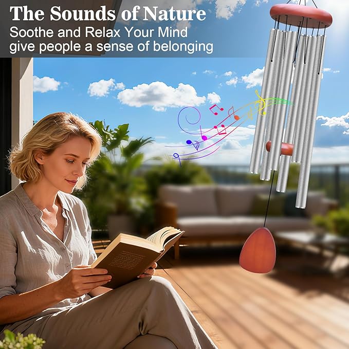Large Aluminium Wind Chimes Outside, Soothing Melodic Memorial Sympathy Wind Chime, Suitable Outdoor Garden Decor, Gift for Mom Women Neighbors (Light Gray Wind Chime -36“)