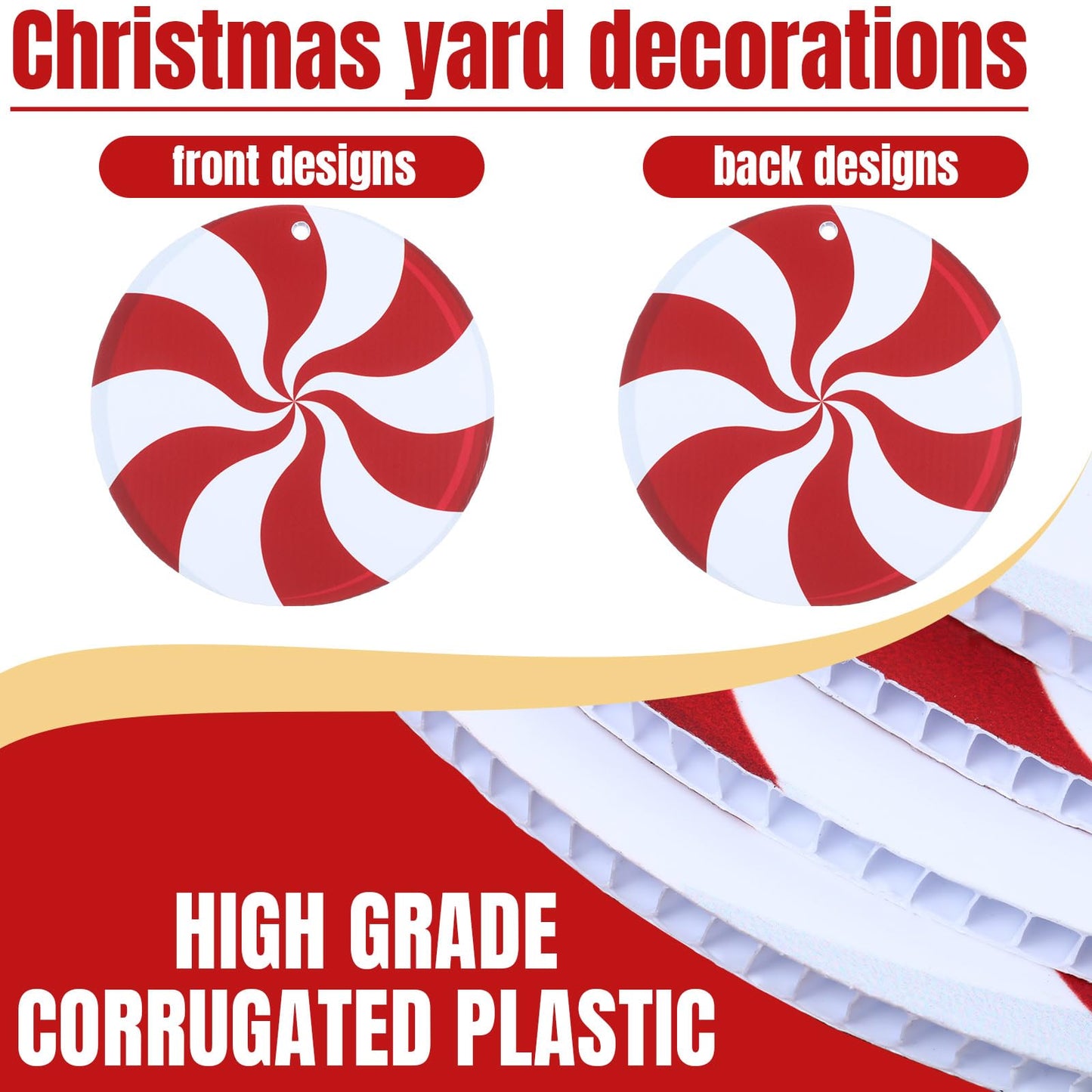 Soaoo 30 Pcs Outdoor Christmas Candy Cane Decorations Hanging Peppermint Christmas Yard Signs Double Sided Lawn Decorations Plastic Outside Hanging Yard Decor for Xmas Tree Porch Home