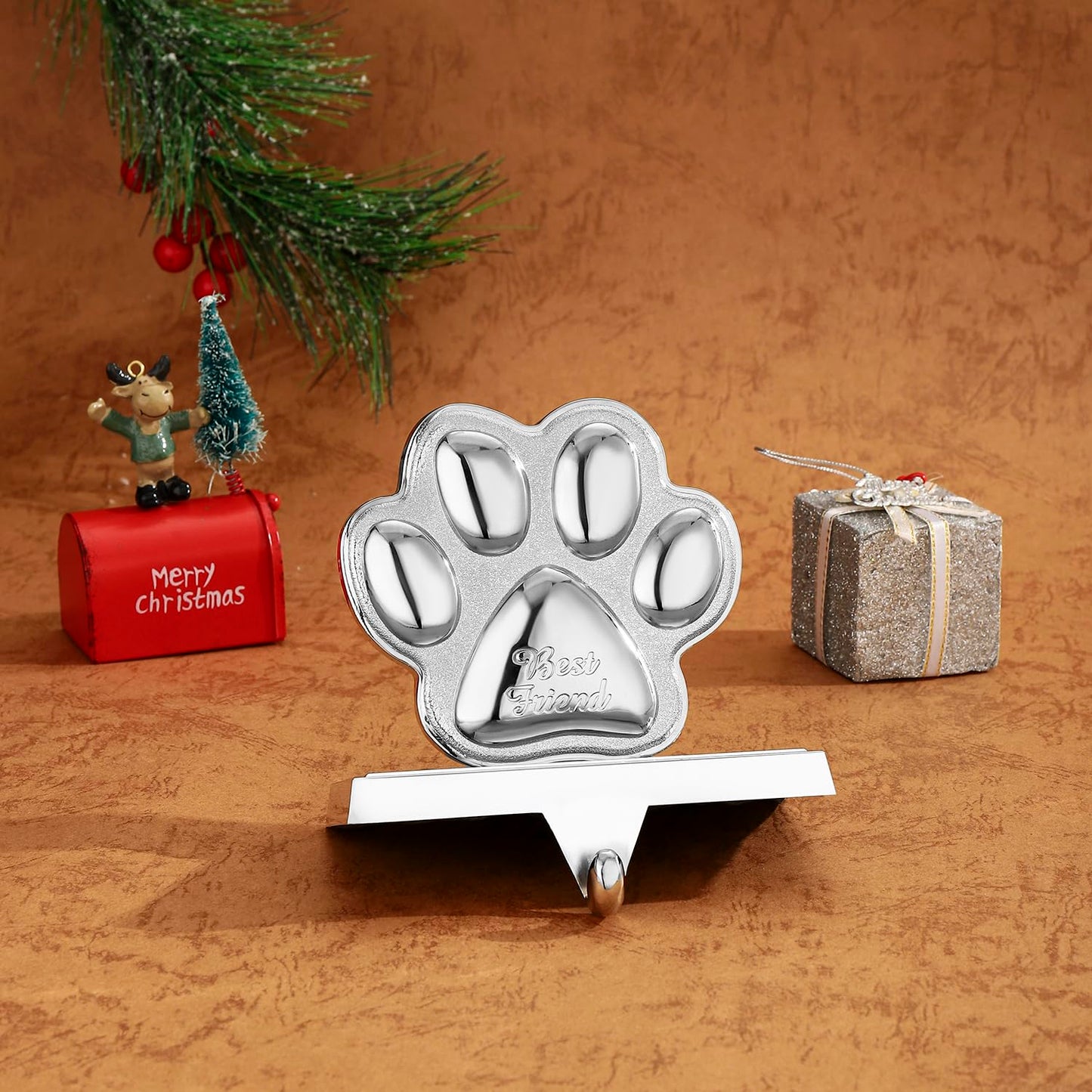 Christmas Stocking Holders for Fireplace Mantle Dog Paw Mantle Stocking Hangers Sliver Sturdy Stocking Hook for Tables Window Fireplace Home Decoration (1,Dog Paw)