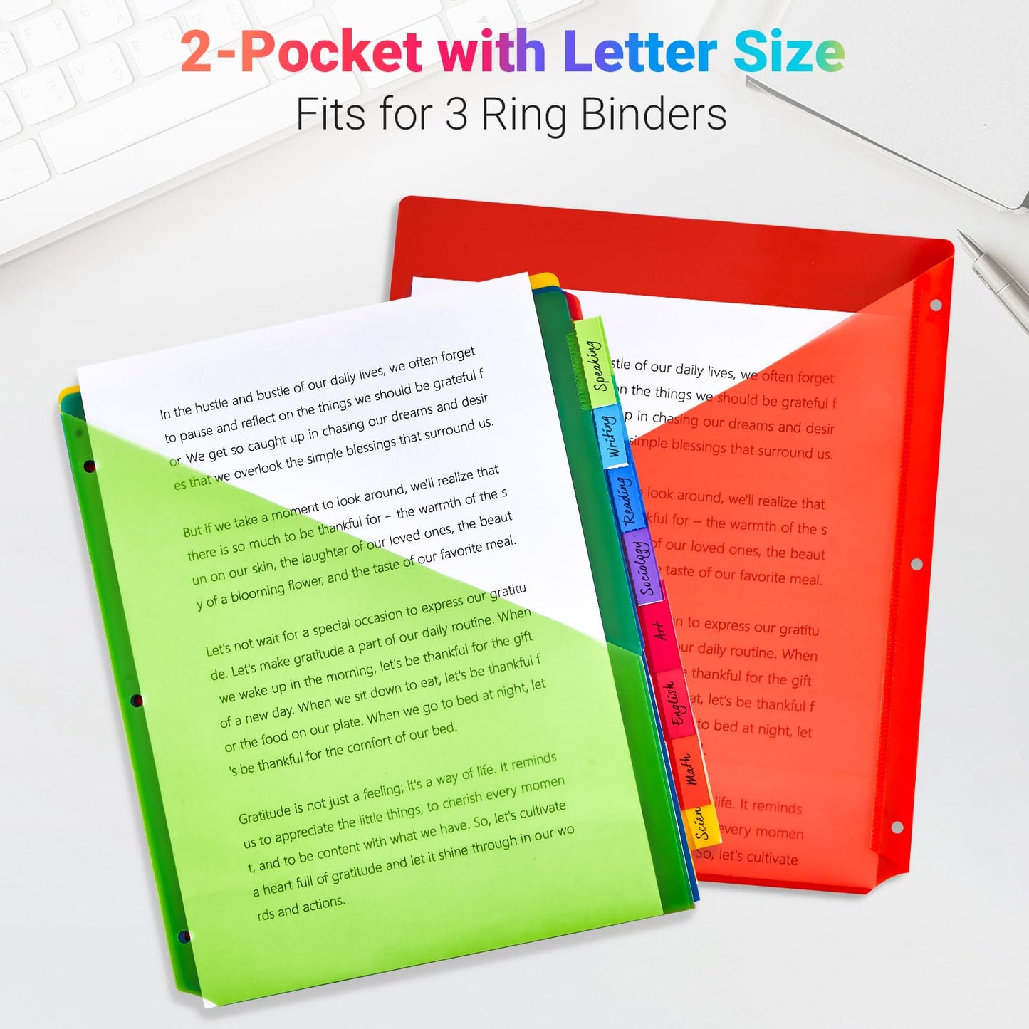 8-Tab Dividers for 3-Ring Binders, 96 Counts 3 Holes Index Dividers with 2 Pockets, Insertable 8 Tabs Binder Divider for 1/2''/1''/2''/3'' inch Binders, 8 Colors (12)