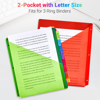 8-Tab Dividers for 3-Ring Binders, 96 Counts 3 Holes Index Dividers with 2 Pockets, Insertable 8 Tabs Binder Divider for 1/2''/1''/2''/3'' inch Binders, 8 Colors (12)