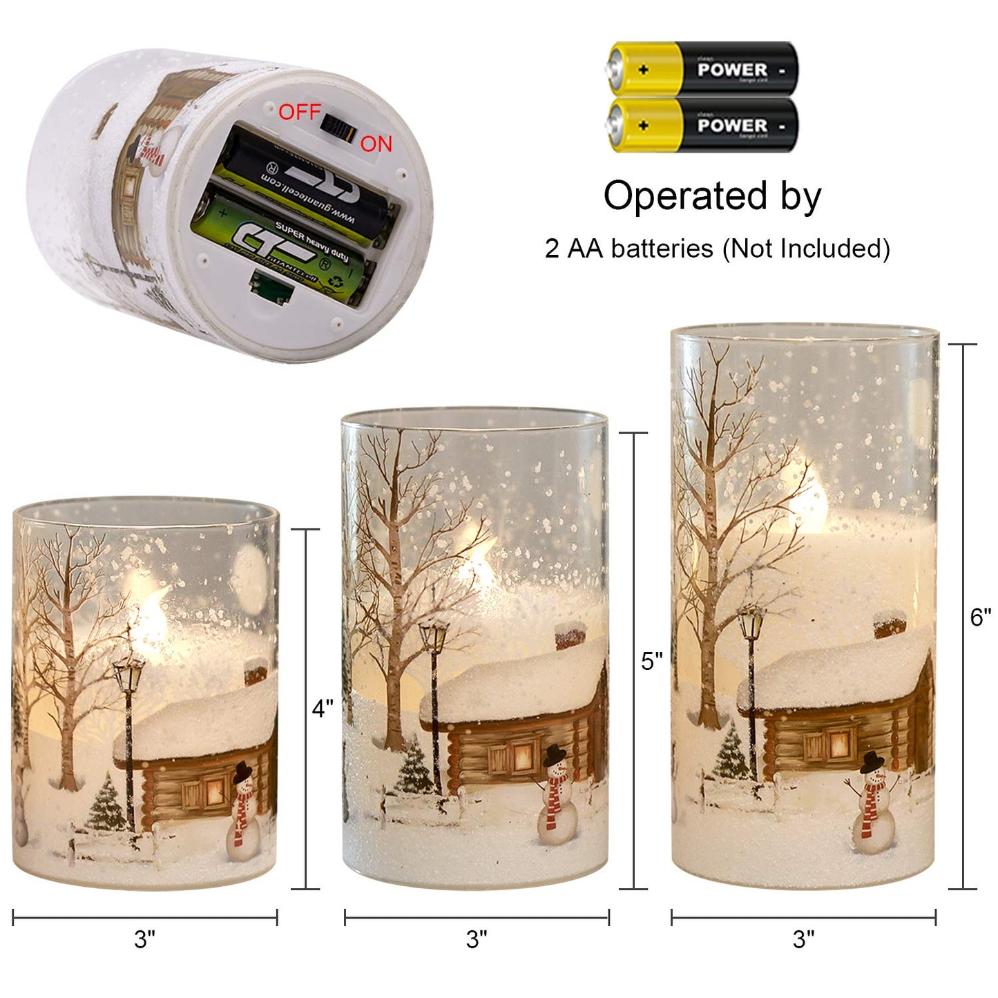 Lasumora Snowman Glass Flameless Candles with Remote Timer, Real Wax LED Pillar Candles Flickering, Battery Operated 3D Wick Candles for Home Décor Christmas Gifts (Pack of 3, D3” x H 4” 5” 6”)