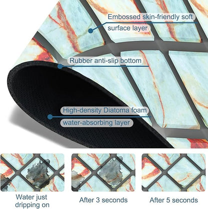 Rendering Marble Sink Splash Guard Faucet Mat Blue Wall Tiles Super Absorbent