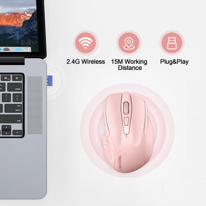 TECKNET Wireless Mouse Rechargeable, 2.4G USB-A Silent Mouse, Quiet Click, 6 Adjustable 4800 DPI, Cordless Computer Mice, Ergonomic Mice for Laptop, 6 Buttons for Chromebook, Ergo Grip - Black