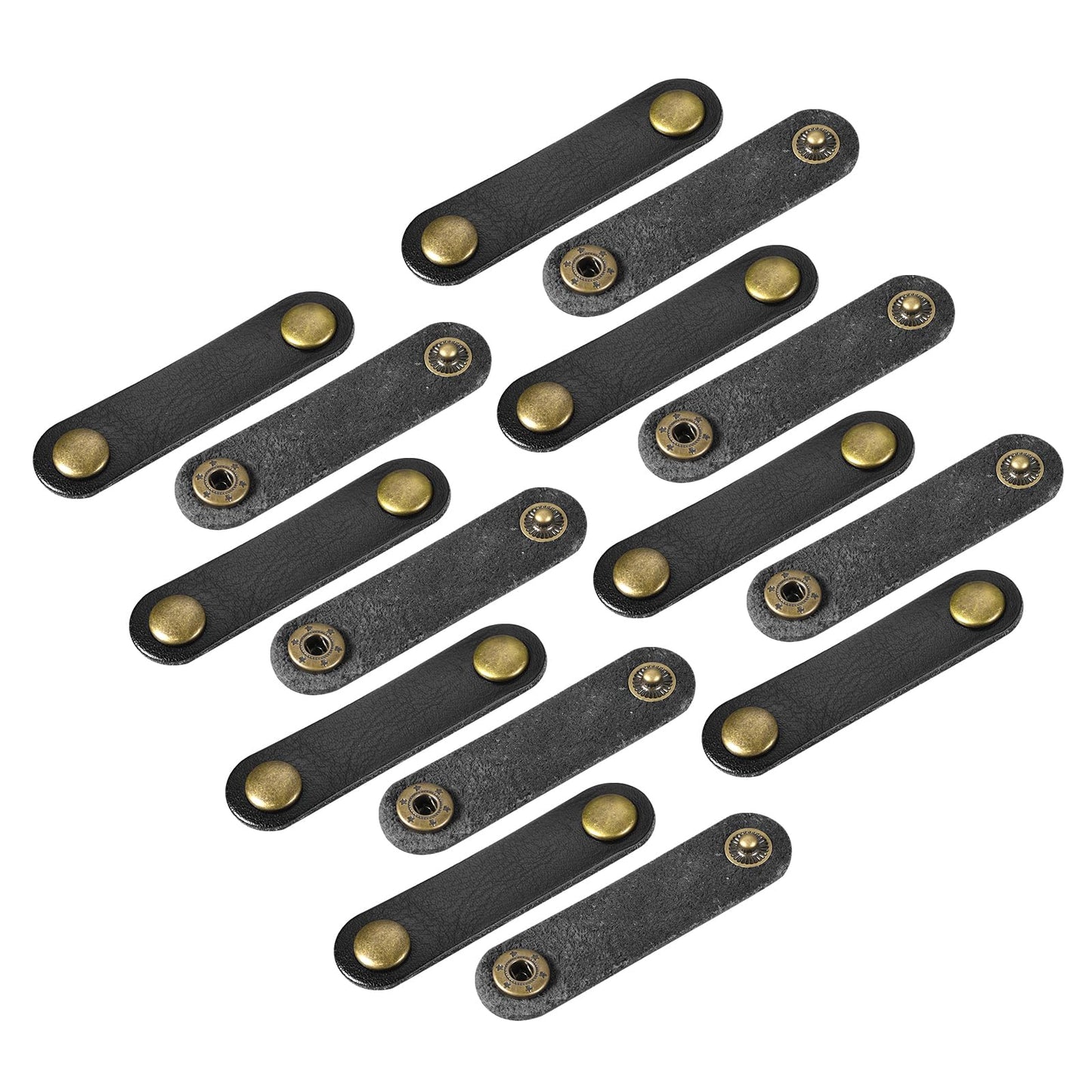 MECCANIXITY Pack of 15 Leather Cable Straps Cord Organizer 63x16mm Portable Cable Leather Clips Black Earphone Cord Management for Cable, Wire