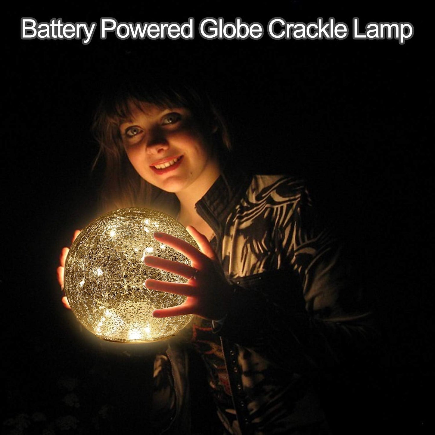 Mercury Crackle LED Glass Globe Ball Lamp with Timer, Battery Operated Night Light for Girls, Birthday, Halloween,Christmas - Decorative Gift for Home Warm White (with Timer)