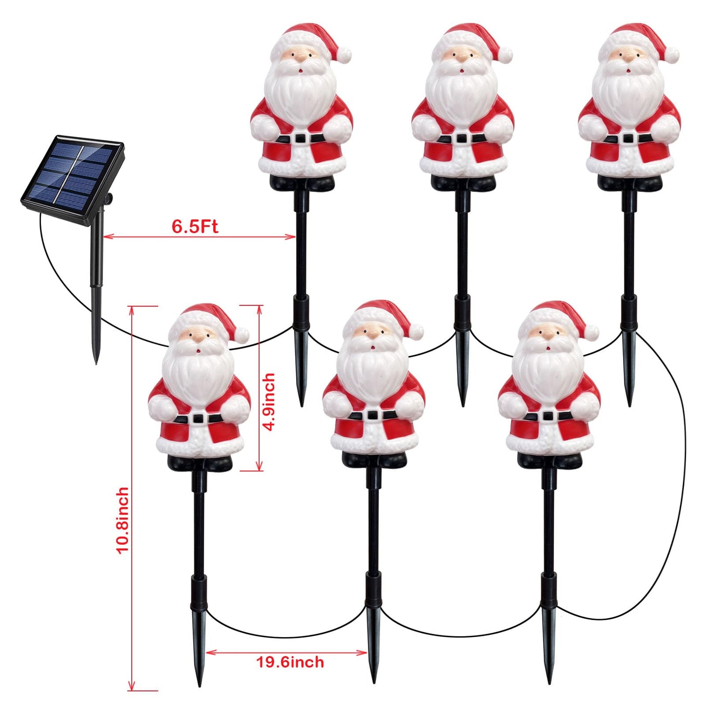 Windpnn Upgraded 6-Pack Solar Christmas Garden Stake Lights, Outdoor Waterproof Solar Santa Claus Stake Christmas Pathway Lights for Garden Decorations Lawn Pathway Patio (8 Modes)