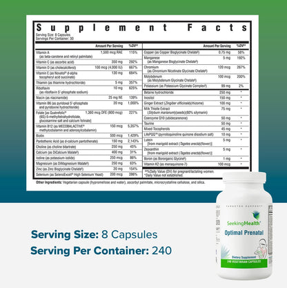 Seeking Health Optimal Prenatal, Women’s Vitamin with B12, Methylfolate, Choline, Methylation Support, Nutrients to Support Fertility, Pregnancy & Breastfeeding, Vegetarian Capsules (240 Capsules)