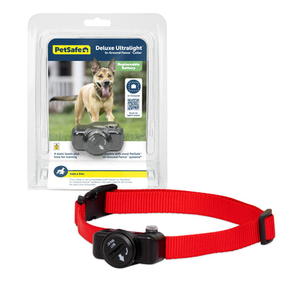 PetSafe Deluxe Ultralight Pet Fence Receiver Collar Electric Dog Containment, In Ground Dog Fence Waterproof Feature, Low Battery Indicator, Pet Collars for Dogs Collar Receiver