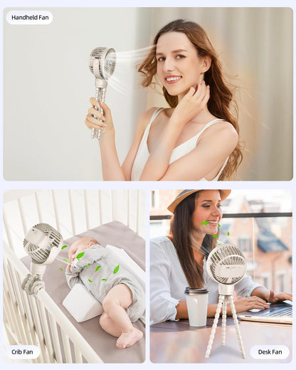KIDEE Portable Stroller Fan, Mini Baby Fans Battery Operated, LED Display with 3 Speeds, Small Clip on Fan Desk Fans USB Rechargeable, Personal Handheld fans Fan for Travel Outdoor, Children Gifts