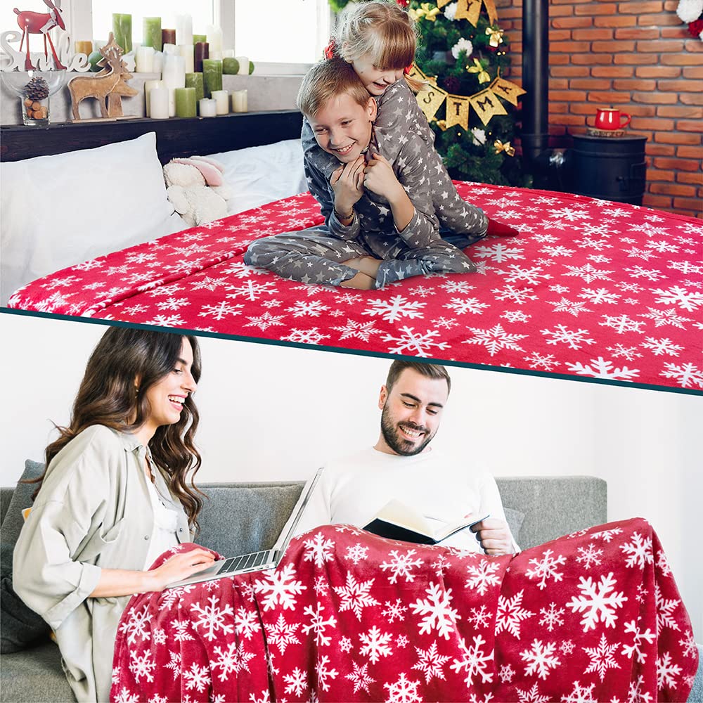 PAVILIA Christmas Throw Blanket | Red Snowflake Christmas Fleece Blanket | Soft, Plush, Warm Winter Cabin Throw, 50x60 (Red/White Snowflake)