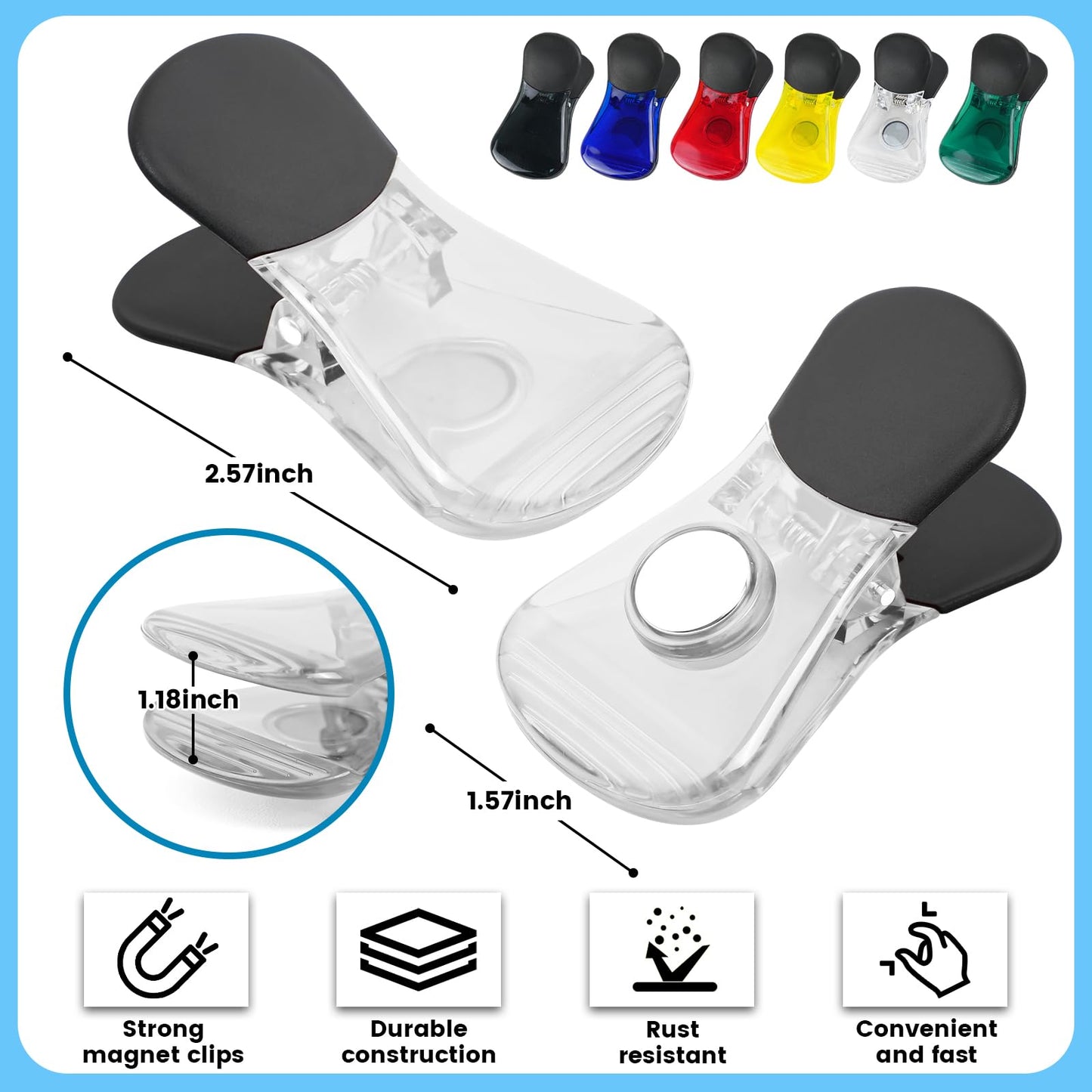 Plastic Refrigerator Magnet Clips Sets， Magnet Paper Clips, Snacks Bag Clips， Multipurpose Clamps- Set of 10 (Clear)