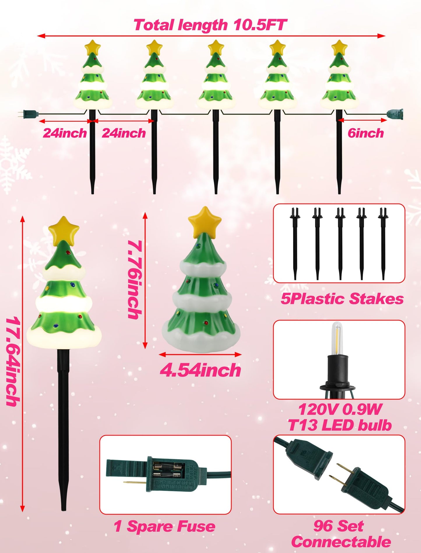 Hobbynors 5 Pack Christmas Decorations Outdoor Pathway Lights, Enchanting Christmas Tree Yard Stakes, Waterproof Holiday Decor Lights for Walkway, Lawn, Garden - Warm White LED