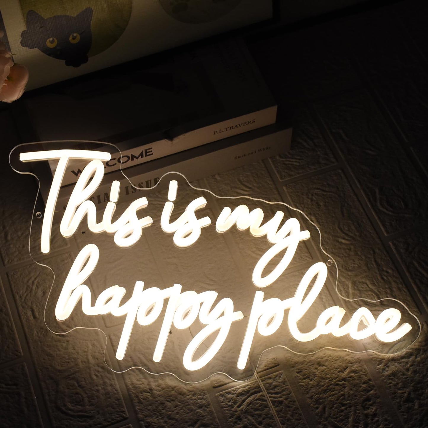 UExnkj-Y This is My Happy Place Neon Sign, Warm White Neon Lights for Wall Decor, Happy Place Signs for Wall Decor, USB Dimmable Led Light Up for Bedroom Classroom Man Cave Home Bar