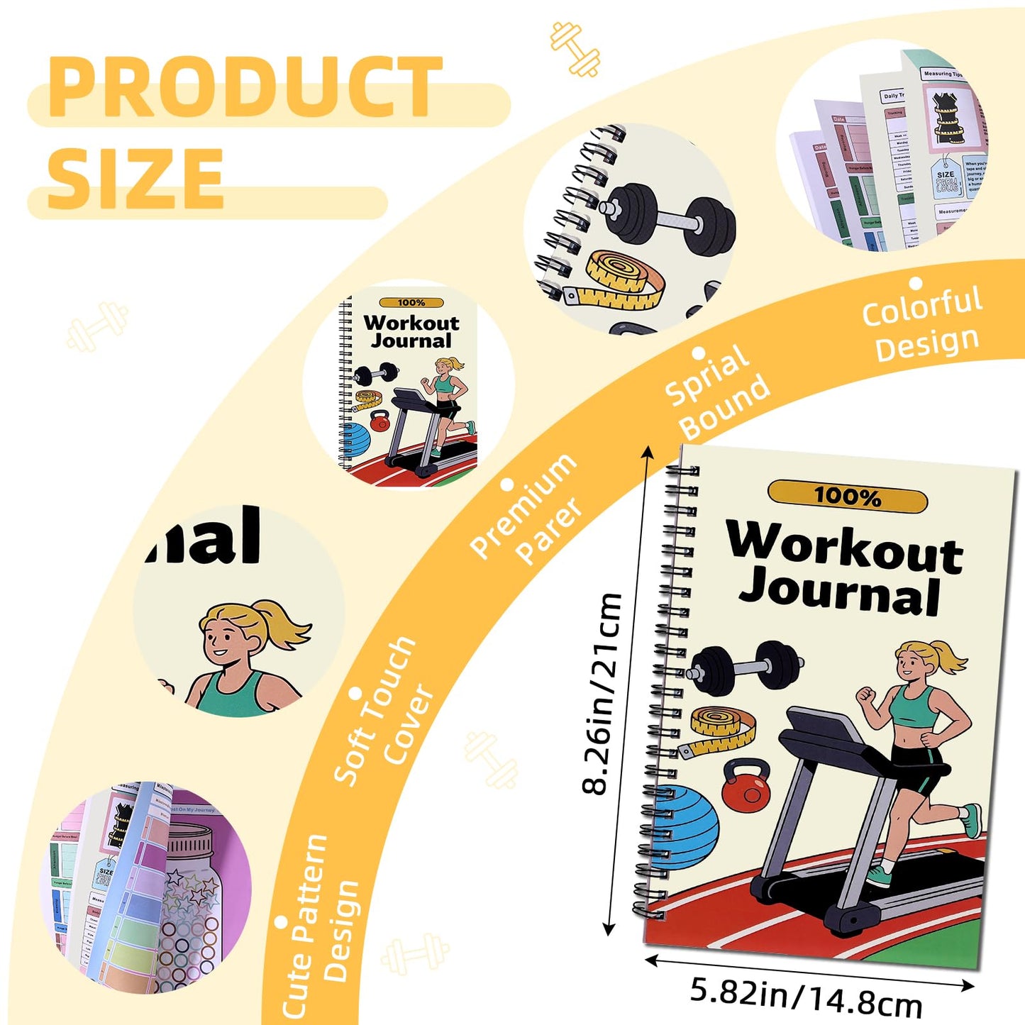 Fitness Journal - Food Journal for Women & Men Planner Log Book, Workout Journal for Track Weight Loss, Muscle Gain, Home Gym Exercise, Daily Nutrition, 5.8 x 8.2"