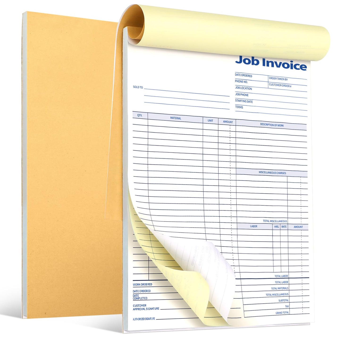Crtiin 2 Pcs Contractors Invoice Book Carbonless Forms Receipt 8.5 x 11 Inch Work Order Receipt Book Forms for Small Business with Blank Invoice Sheets, 50 Sets(2 Part)