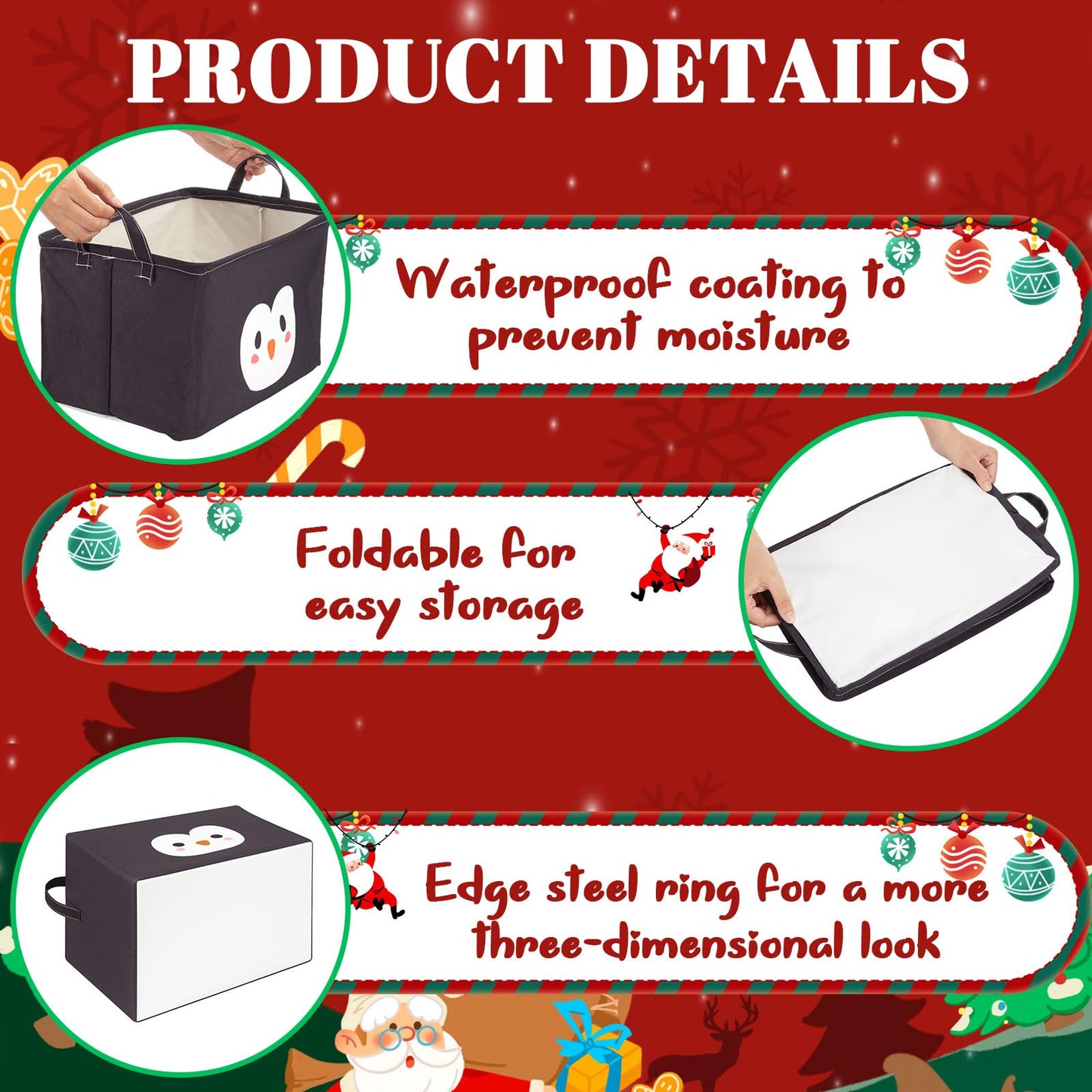Wonderjune 6 Pcs Large Christmas Storage Basket 15 x 8.7 x 10.2 Inch Empty Christmas Gift Baskets with Handle Rectangle Foldable Xmas Storage Bin Organizer Box with Handle for Family Cloth Toy Gifts
