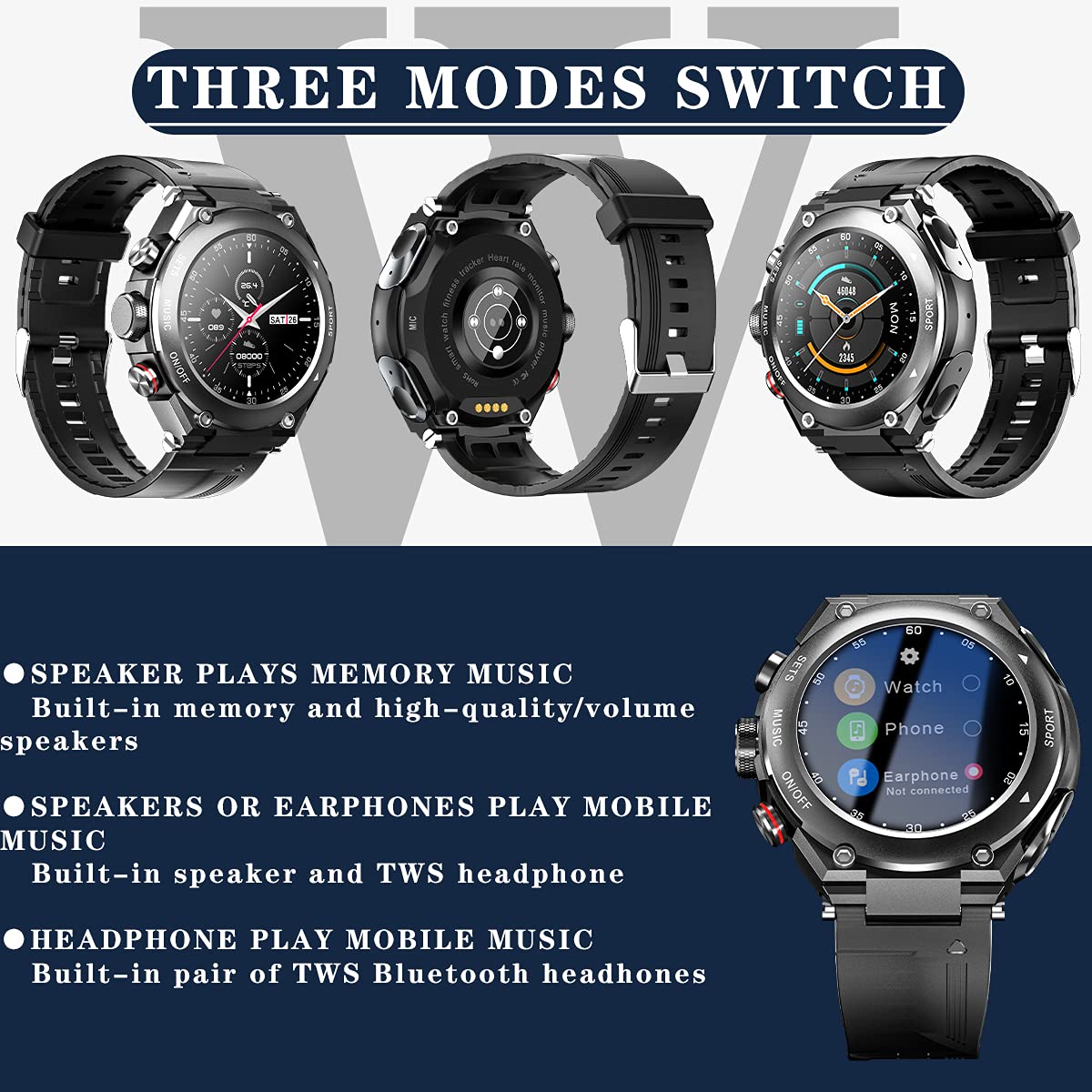 Desong Smart Watch with Earbuds 3 in 1 Round Fitness Tracker 1.28inch Smartwatch for Men Answer/Make Call Speaker Recording Sleep Monitor Sports Smart Watch Long Time Standby