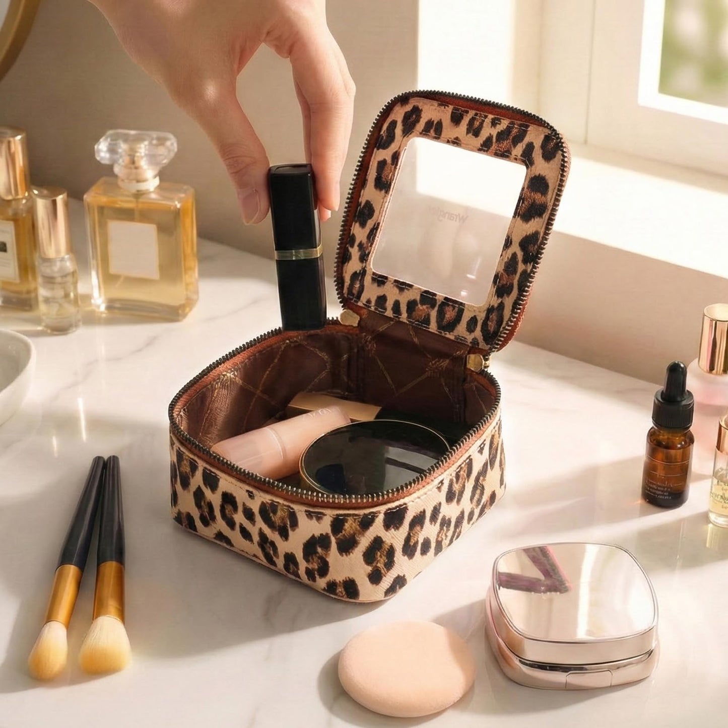 Montana West X Wrangler Clear Makeup Bag Travel Cosmetic Bag Portable Make Up Toiletry Organizer for Women Leopard
