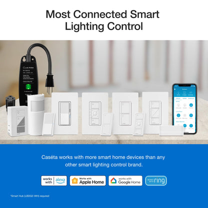 Lutron Claro Smart Light Switch for Caseta Lighting, for LED Lights, Fans, 5 Amp, Single-Pole/3-Way, Neutral Required, DVRF-5NSS-WH-2, White, 2 Pack